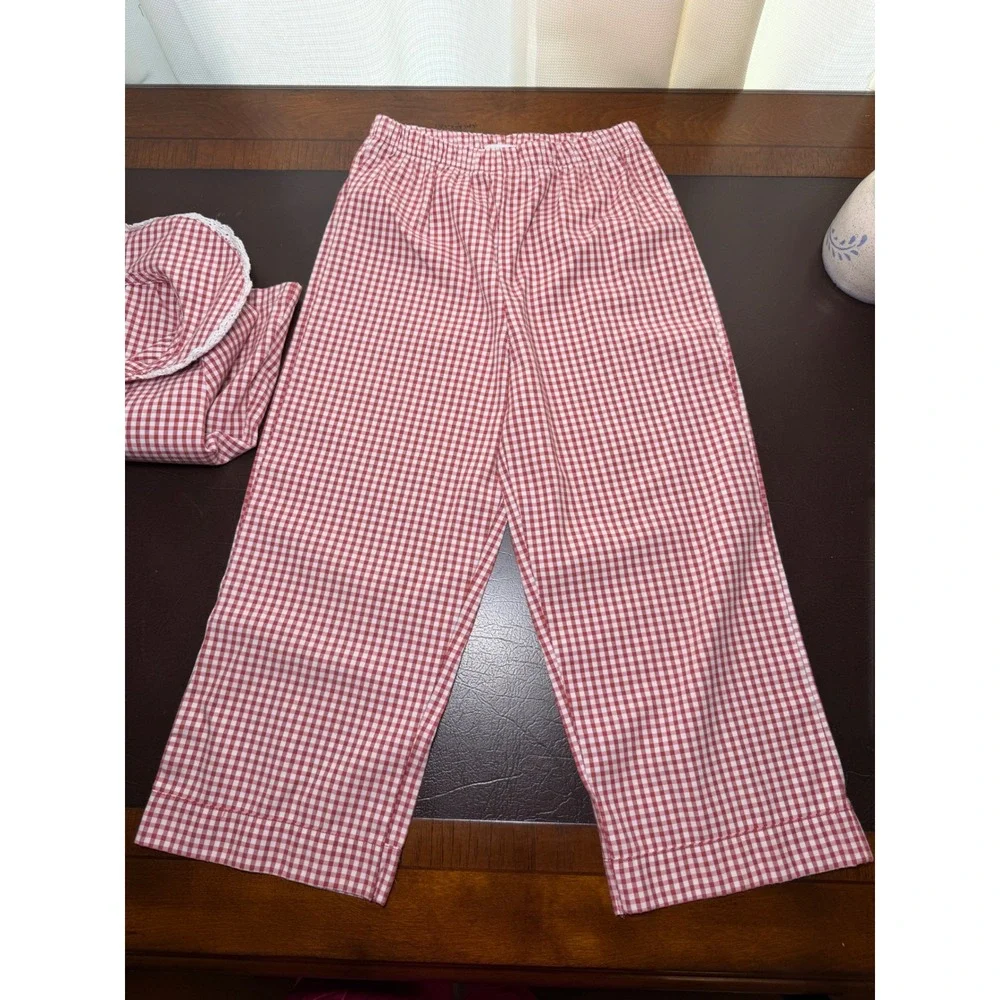 btween Girls Red Gingham Pajama Set Lace Trim Peter Pan Collar 2pc Size 4T